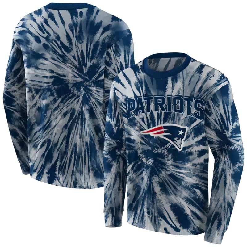 New England Patriots Tie Dye Pattern Blue Aop Sweatshirt 1