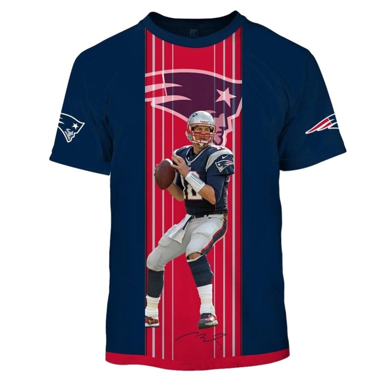 New England Patriots Tom Brady 12 Signature Aop T Shirt 1