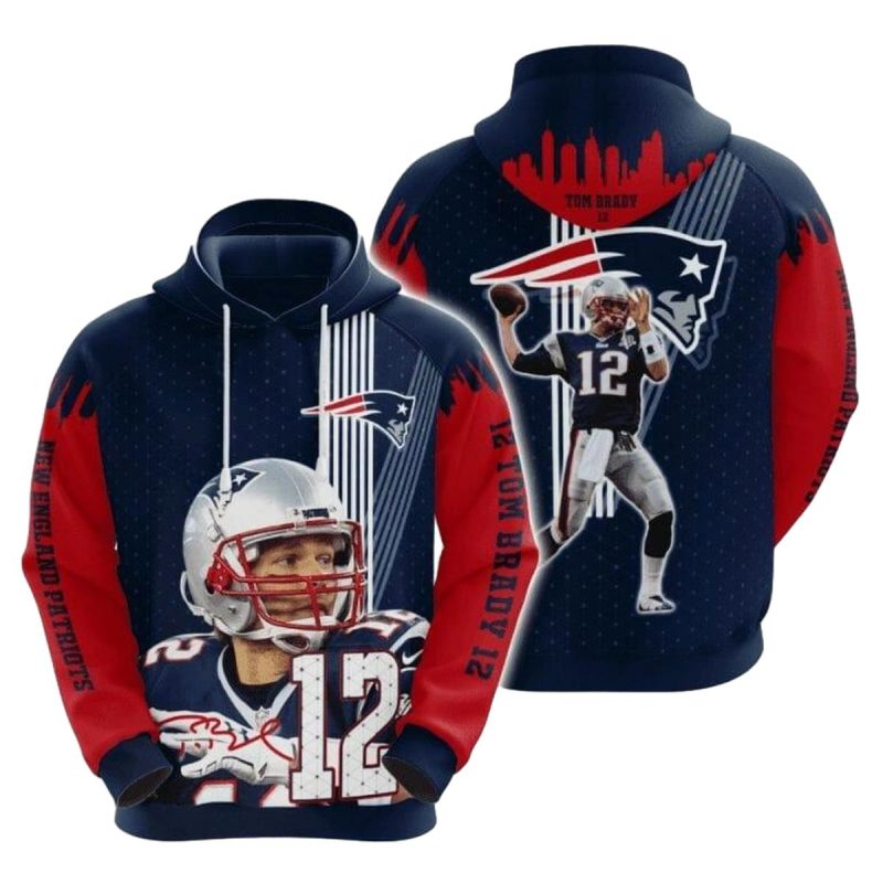 New England Patriots Tom Brady Legend Blue Red Aop Hoodie 1
