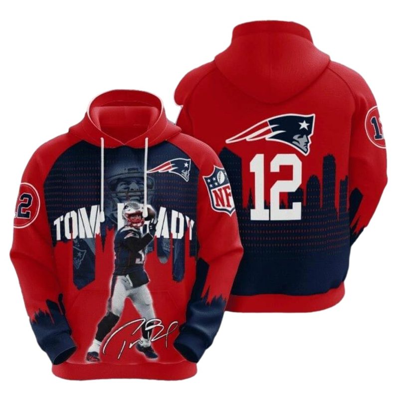 New England Patriots Tom Brady Signature Blue Red Aop Hoodie 1