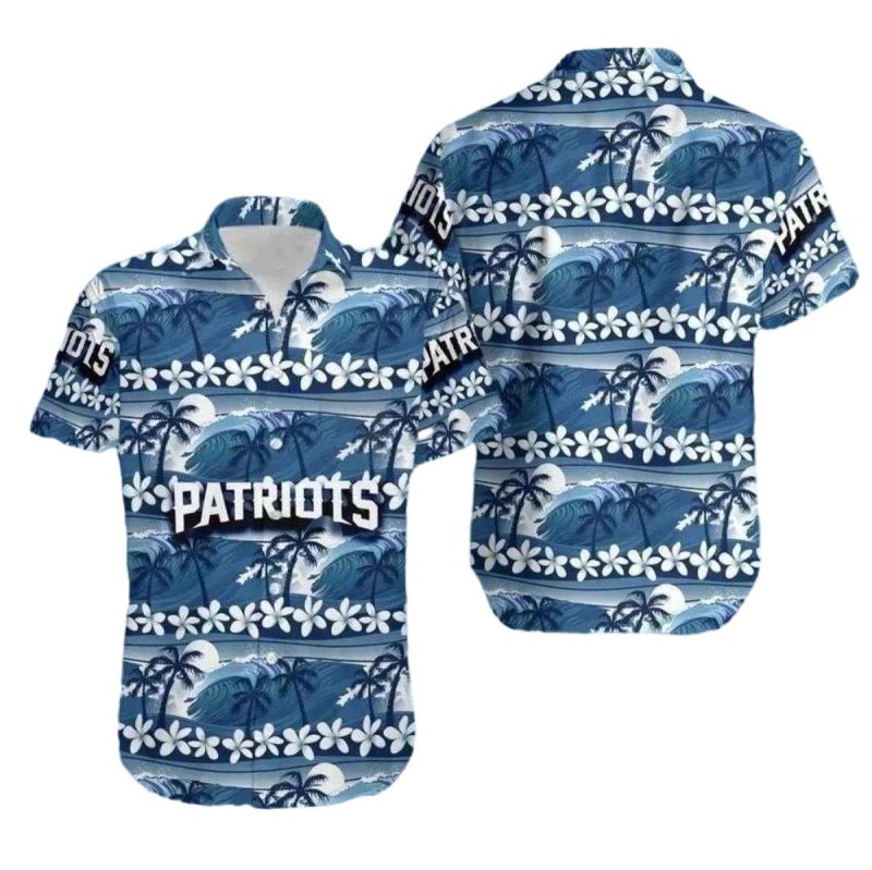 New England Patriots Tropical Breeze Blue Palms And Team Emblems Hawaiian Shirt 1