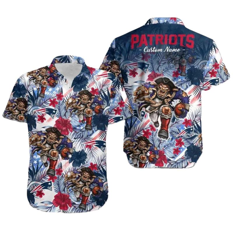 New England Patriots Tropical Floral America Flag Hawaiian Shirt 1