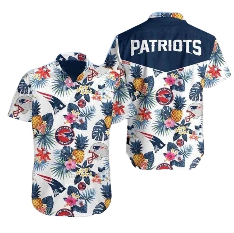 New England Patriots Tropical White Pattern Hawaiian Shirt 1