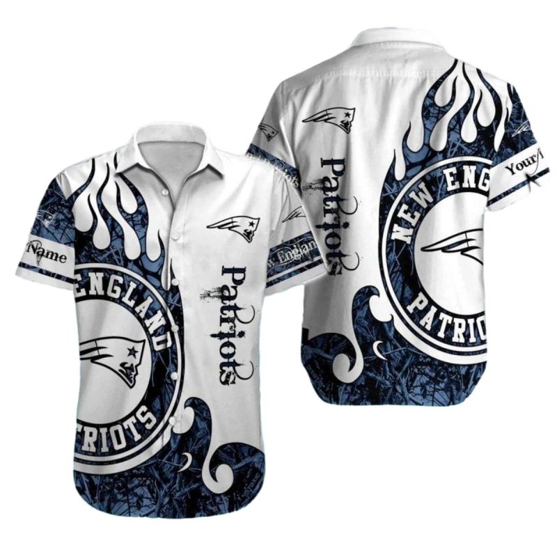 New England Patriots White Flame Hawaiian Shirt 1