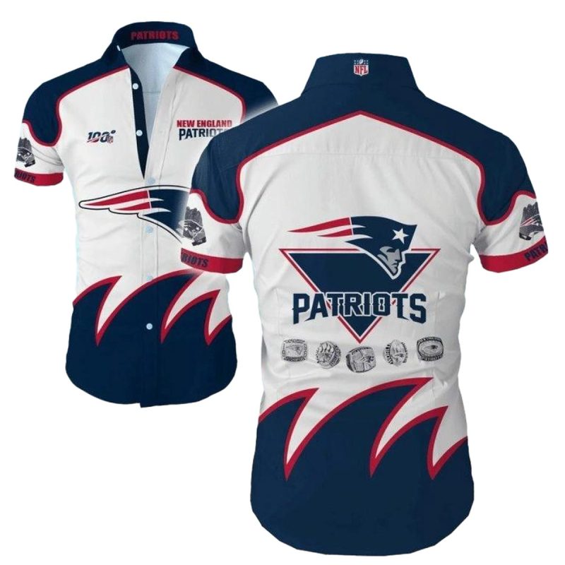 New England Patriots White Navy Blue Pattern Hawaiian Shirt 1