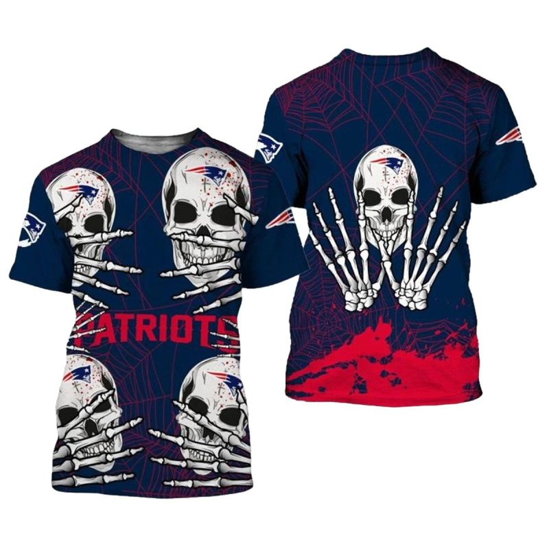 New England Patriots Skull For Halloween Graphic Aop T Shirt 1