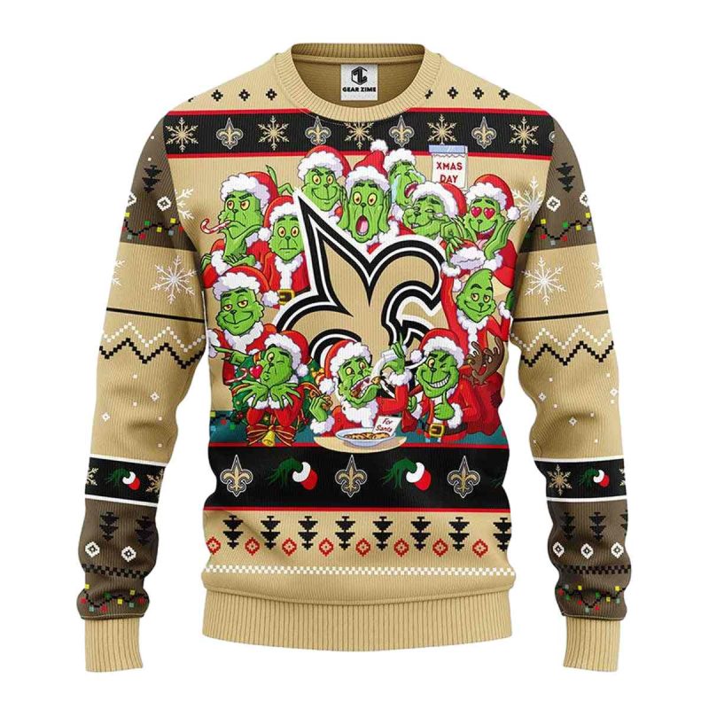 New Orleans Saints 12 Grinch Xmas Day Ugly Sweater 1