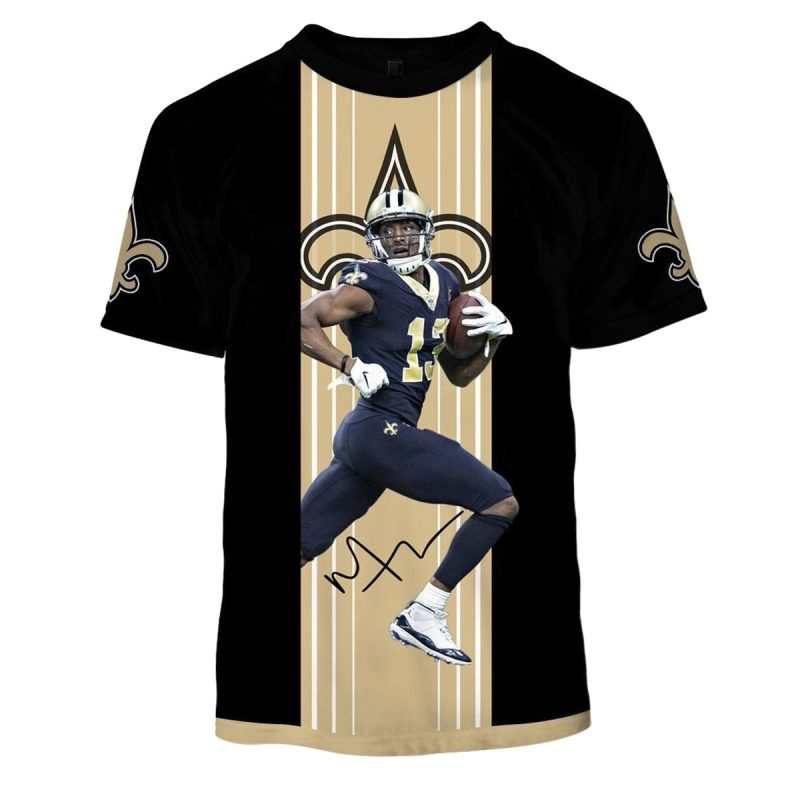 New Orleans Saints 13 Michael Thomas Jersey With Signature Aop T Shirt 1
