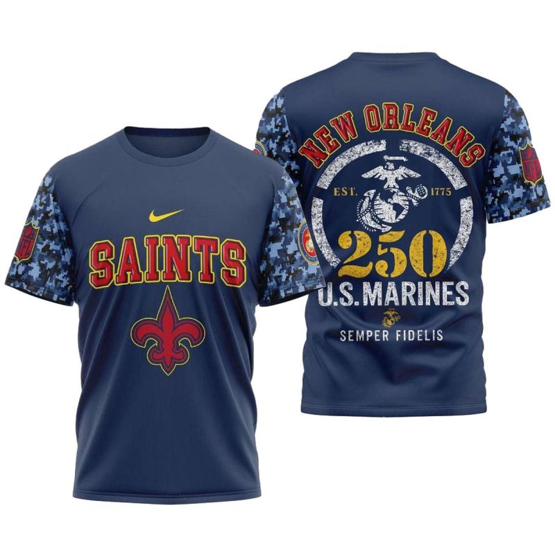 New Orleans Saints 250Th Anniversary Of The United States Marine Corps Aop T Shirt 1