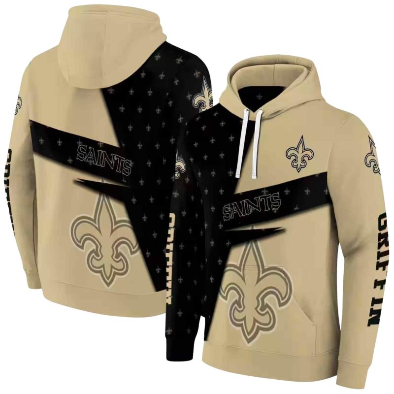 New Orleans Saints Abstract Shape Gold And Black Aop Hoodie 1