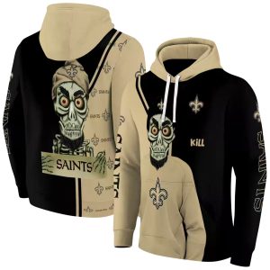 New Orleans Saints Achmed Skull Gold Black AOP Hoodie