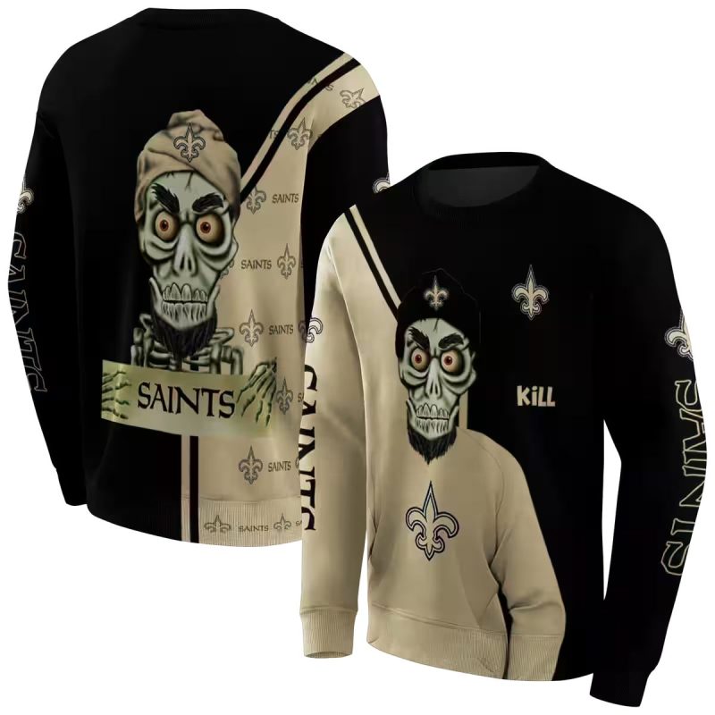 New Orleans Saints Achmed Skull Gold Black Aop Sweatshirt 1