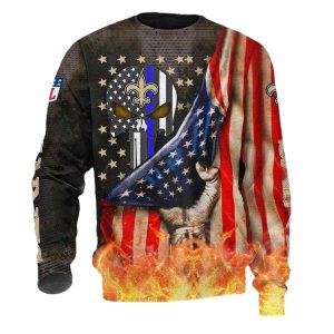 New Orleans Saints American Flag And Fire AOP Sweatshirt