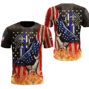 New Orleans Saints American Flag And Punisher Skull AOP T Shirt