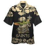 New Orleans Saints And Baby Yoda Hibiscus Black Pattern Hawaiian Shirt