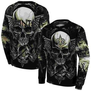 New Orleans Saints Angel Skull Artwork Gold Black AOP Sweatshirt