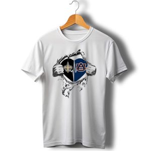 New Orleans Saints Auburn Tigers Heartbeat Tearing Open T Shirt