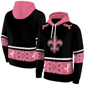 New Orleans Saints Awareness Ribbon Black Pink AOP Hoodie