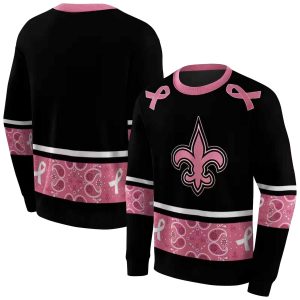 New Orleans Saints Awareness Ribbon Black Pink AOP Sweatshirt