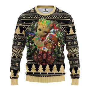 New Orleans Saints Baby Groot Hug Ball Christmas Ugly Sweater