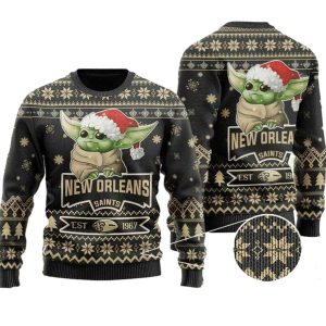 New Orleans Saints Baby Yoda Santa Claus Christmas Ugly Sweater