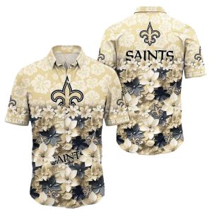New Orleans Saints Beige Floral Contrast Hawaiian Shirt