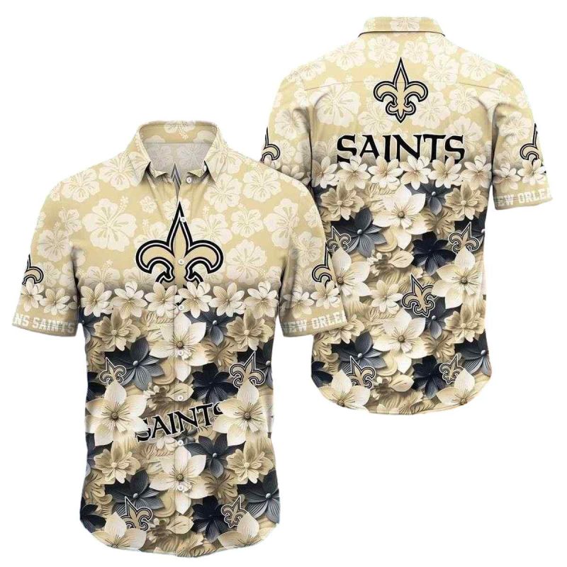 New Orleans Saints Beige Floral Contrast Hawaiian Shirt 1
