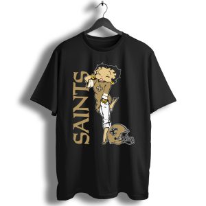 New Orleans Saints Betty Boop Fan Cross Shoulder Cross Shoulder T-Shirt