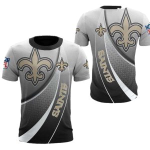 New Orleans Saints Big Logo Grey White Curve Graphic AOP T Shirt