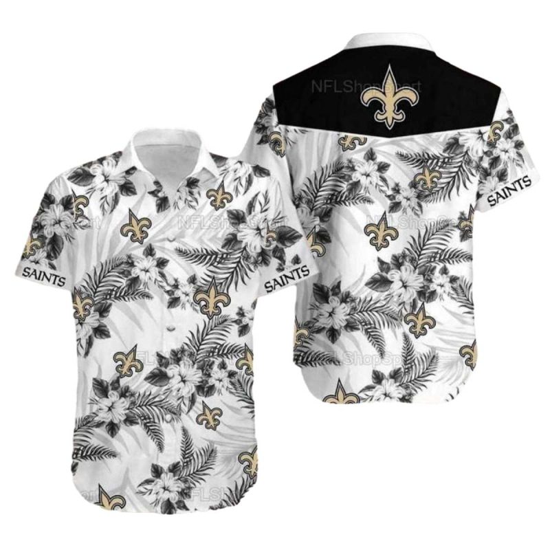 New Orleans Saints Black And White Floral Hawaiian Shirt Summer Fan Style 1