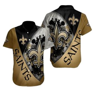 New Orleans Saints Black Gold Splatter Hawaiian Shirt