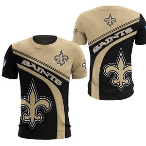 New Orleans Saints Black Golden Logo Right AOP T Shirt