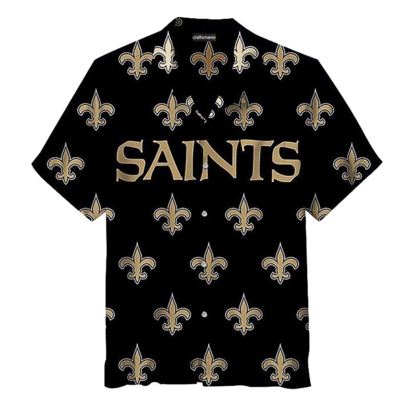New Orleans Saints Black Logo Big Text Hawaiian Shirt 1