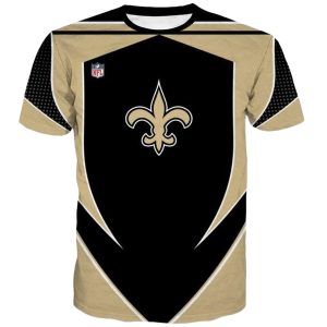 New Orleans Saints Black Shield Golden AOP T Shirt