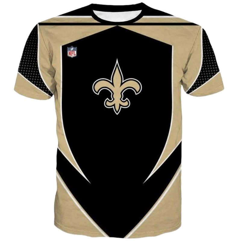 New Orleans Saints Black Shield Golden Aop T Shirt 1