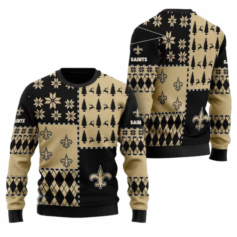 New Orleans Saints Black Tree Golden Flower Ugly Sweater 1