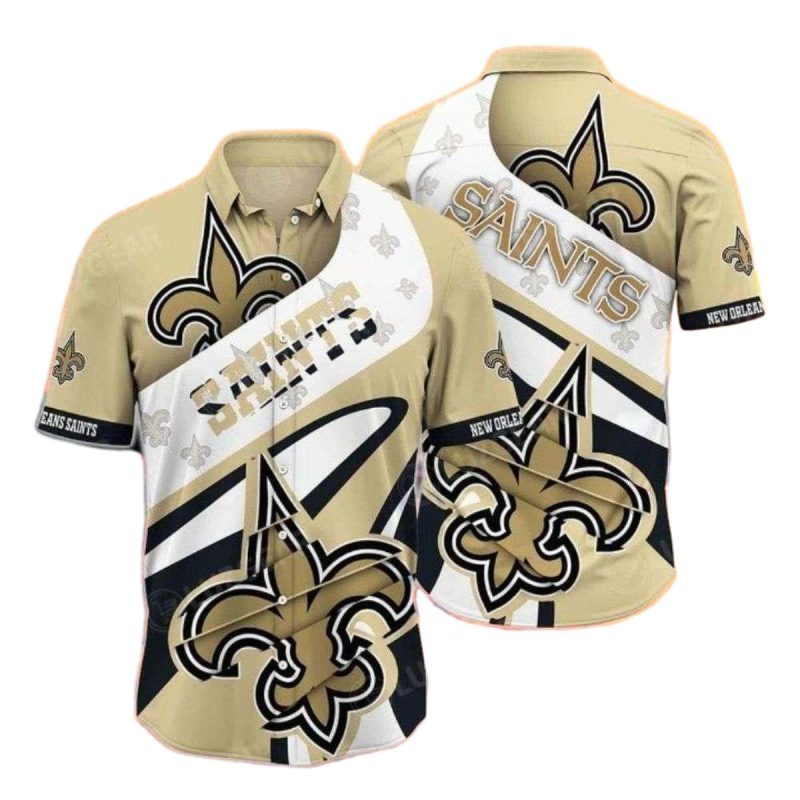 New Orleans Saints Bold Stripe And Logo Overlay Design Hawaiian Shirt 1