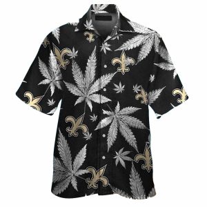 New Orleans Saints Cannabis Leaf Black And Gold Hawaiian Shirt