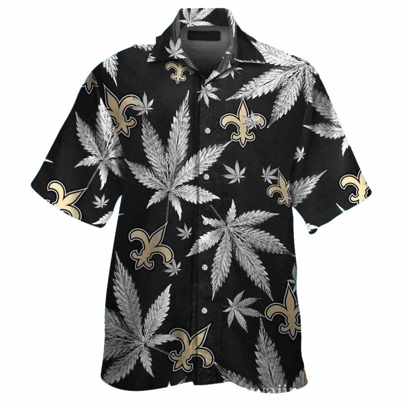 New Orleans Saints Cannabis Leaf Black And Gold Hawaiian Shirt 1