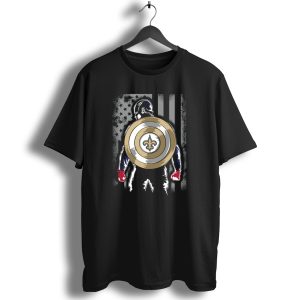 New Orleans Saints Captain America Shield Fleur De Lis American Flag Hero T Shirt