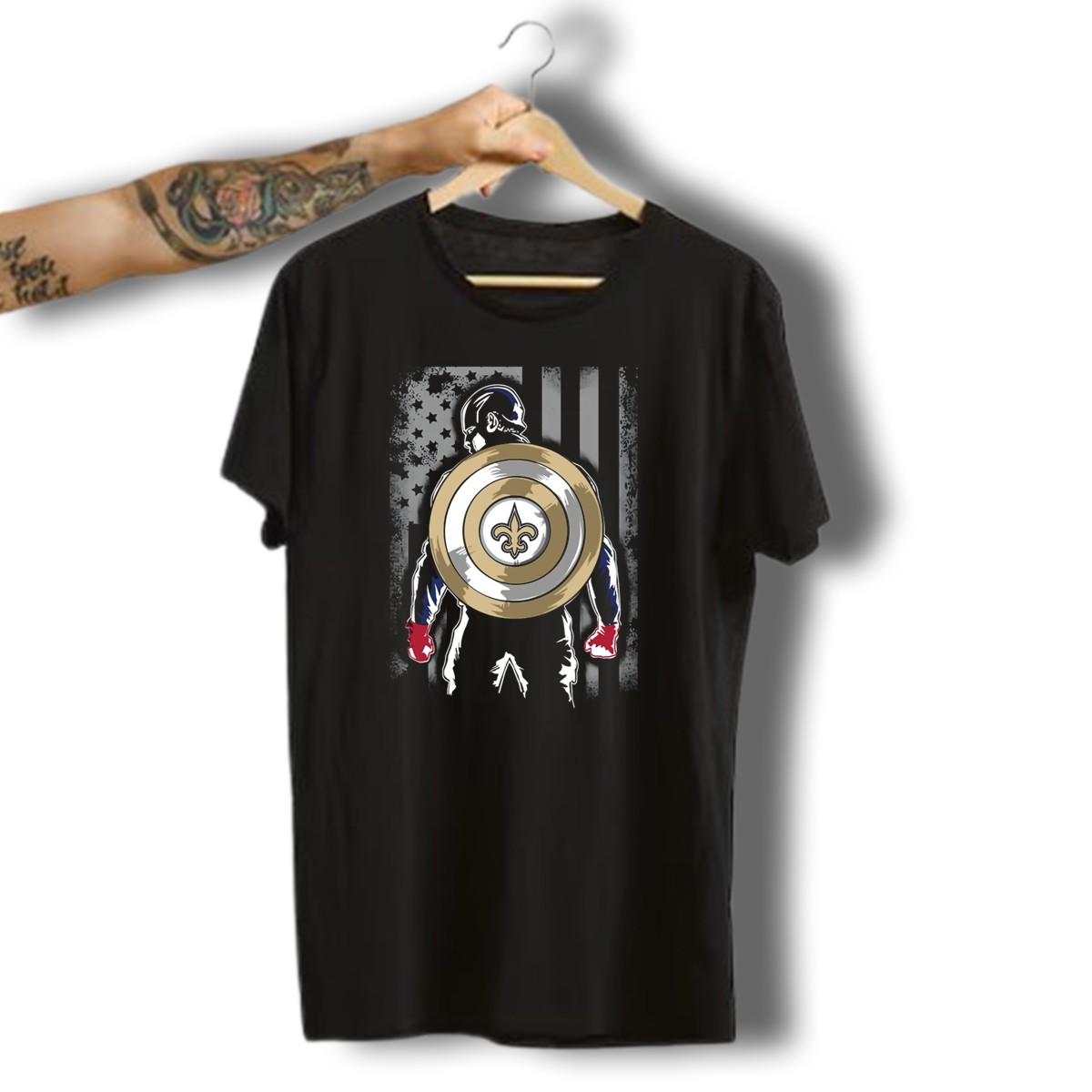 New-Orleans-Saints-Captain-America-Shield-Fleur-De-Lis-American-Flag-Hero-T-Shirt-1_t-shirt-3_4