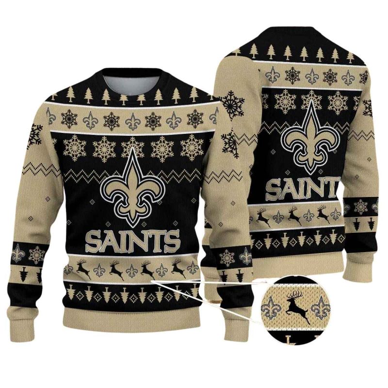 New Orleans Saints Christmas Holiday Snowflakes Ugly Sweater 1