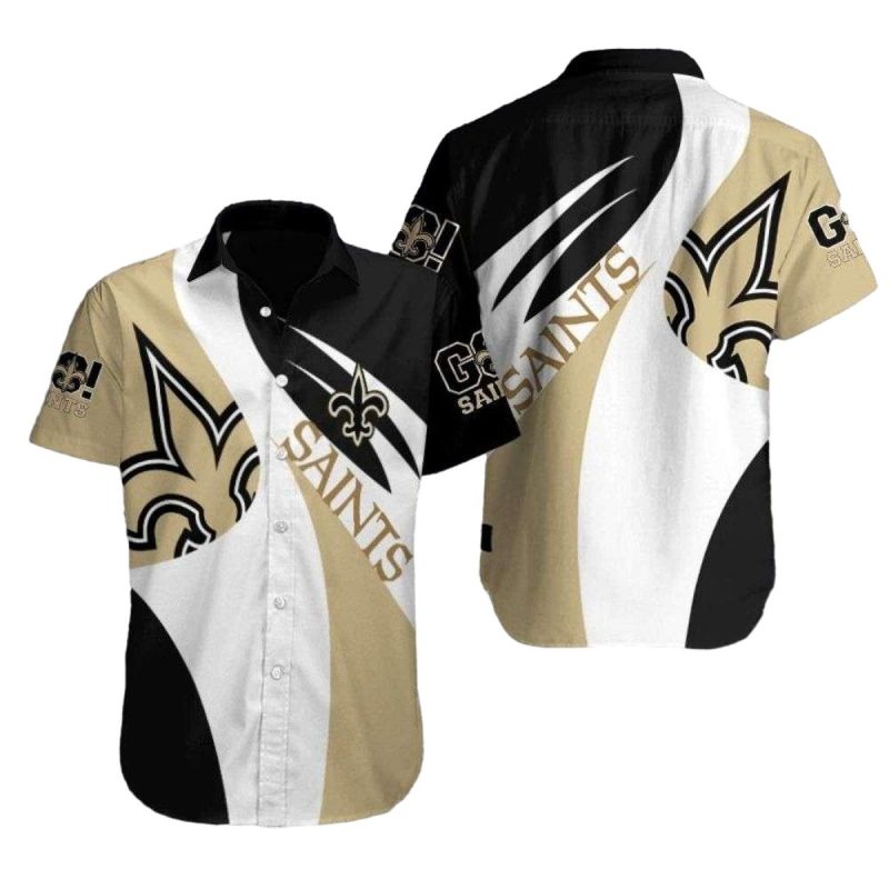 New Orleans Saints Classic Diagonal Stripes And Logo Contrast Hawaiian Shirt 1