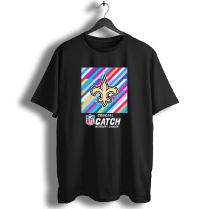 New Orleans Saints Crucial Catch Intercept Cancer Nfl 2024 Fleur De Lis Icon And Bold Stripes T Shirt