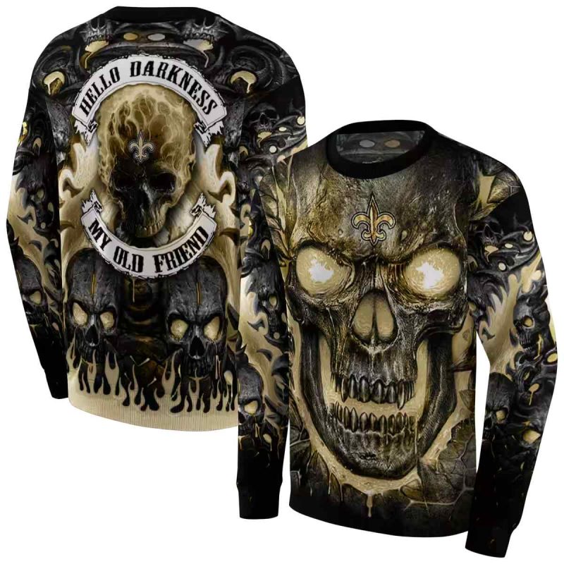 New Orleans Saints Demonic Skull Gold Black Aop Sweatshirt 1