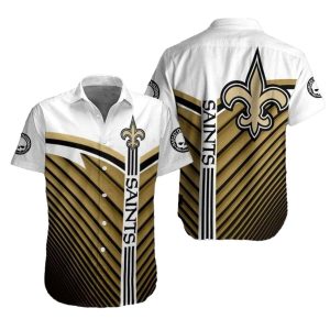 New Orleans Saints Diagonal Stripe White And Gold Hawaiian Shirt