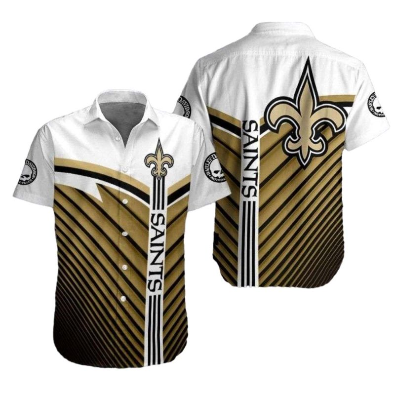 New Orleans Saints Diagonal Stripe White And Gold Hawaiian Shirt 1