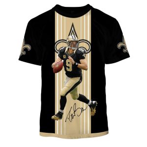 New Orleans Saints Drew Brees 9 Jersey With Signature AOP T Shirt