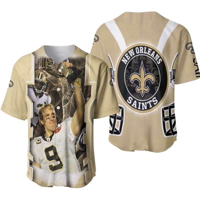 New Orleans Saints Drew Brees No 9 Baseball Jersey 1