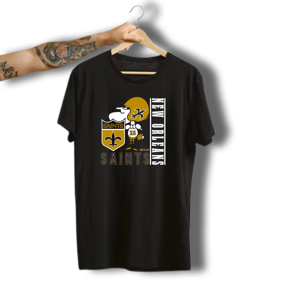New-Orleans-Saints-Est-67-Mascot-With-Shield-And-Fleur-De-Lis-T-Shirt-1_t-shirt-3_4